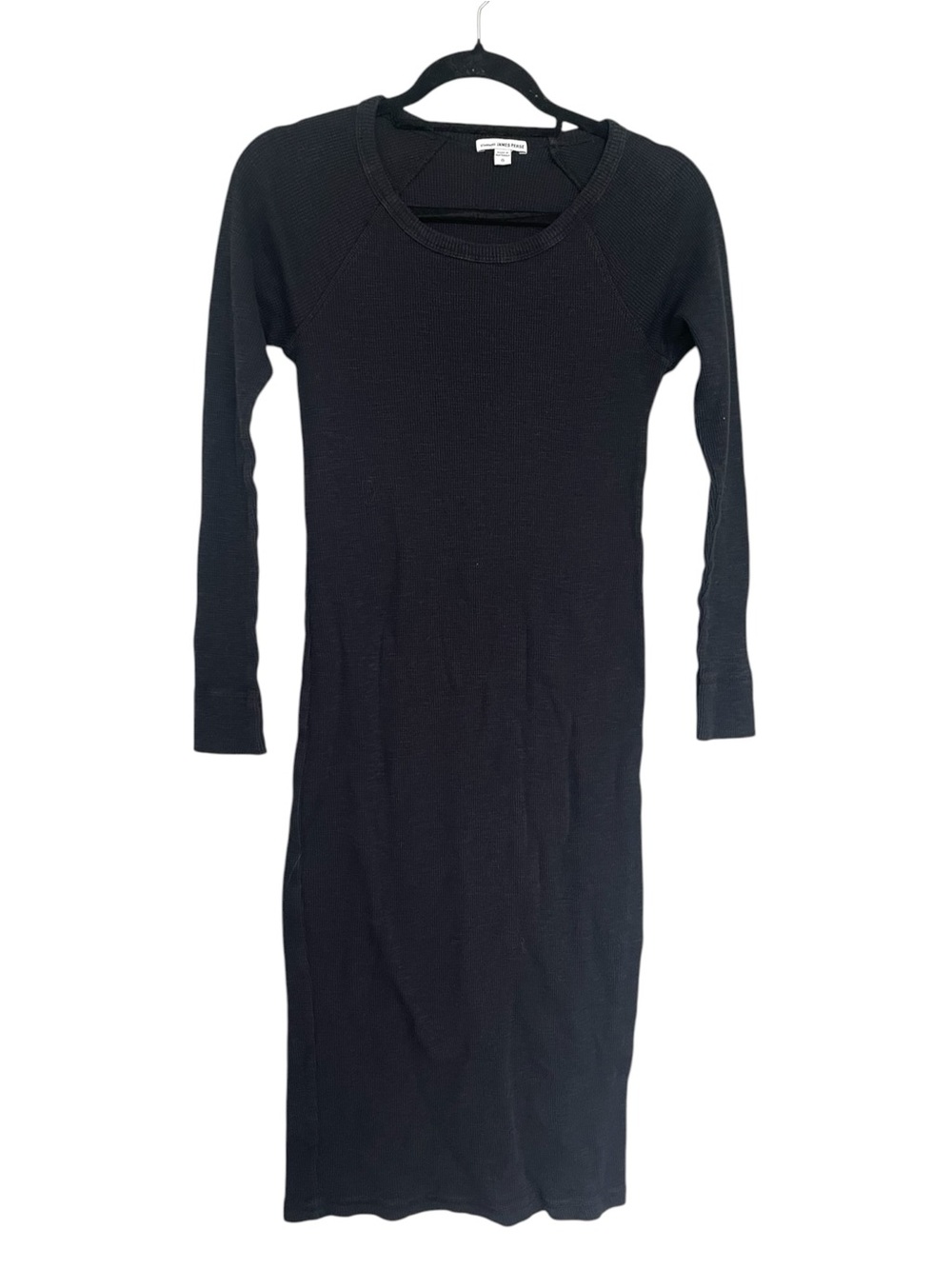 James Perse Black Long Sleeve Ribbed Midi Dress